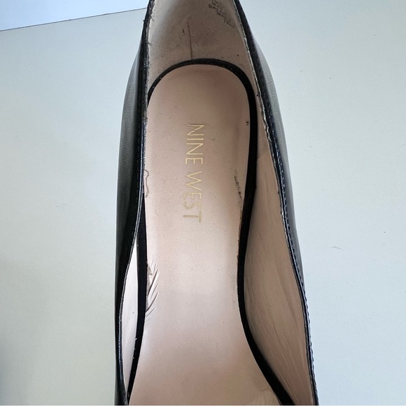 Nine West Fealey Peep Toe Leather Black Platform Pumps - Picture 9 of 14